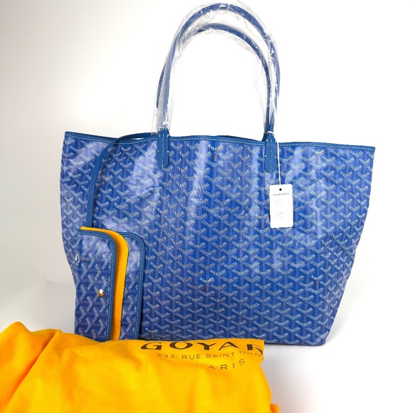 Goyard Handbags - New GOYARD Goyardine Saint Louis GM Blue Tote Bag with Pouch
